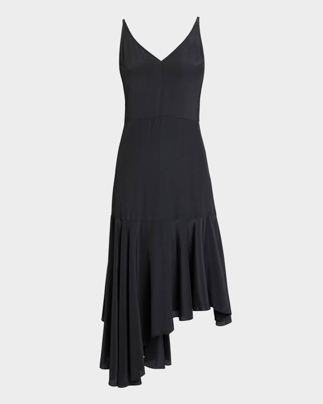 Davin Asymmetric Crepe De Chine Midi Dress